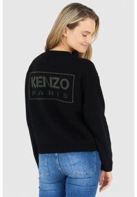 Kenzo - KENZO Czarny sweter damski z kwiatkiem. Kolor: czarny. Wzór: kwiaty #2