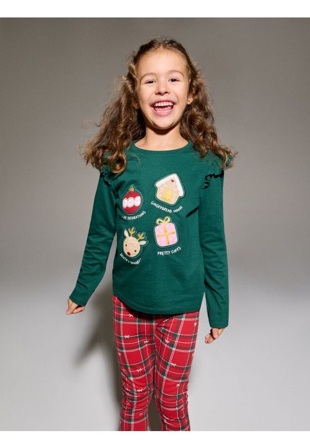 Sinsay - Bawełniana koszulka z motywem świątecznym - zielony. Kolor: zielony. Materiał: bawełna. Styl: wizytowy