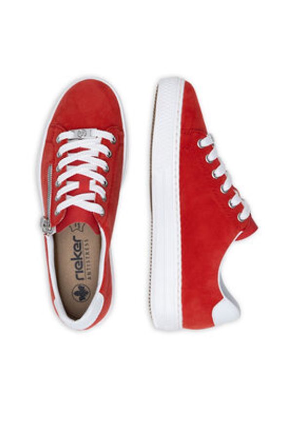 Rieker Sneakersy L59L1-33 Czerwony. Kolor: czerwony. Materiał: zamsz, skóra