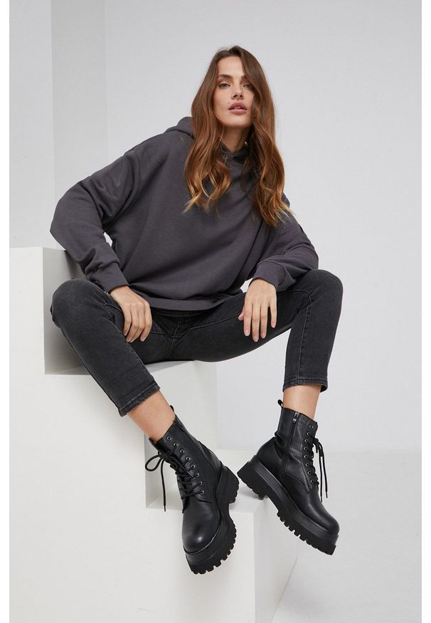 Answear Lab - Bluza. Typ kołnierza: kaptur. Kolor: szary. Materiał: dzianina. Długość rękawa: długi rękaw. Długość: długie. Styl: wakacyjny