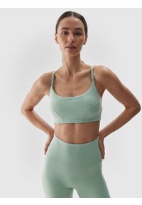 4f - 4F Biustonosz do jogi i pilatesu z niskim wsparciem - turkusowy XS. Kolor: turkusowy. Materiał: syntetyk, włókno, dzianina, materiał, elastan, guma. Rodzaj stanika: wyciągane miseczki. Wzór: jednolity, gładki, ze splotem. Sport: joga i pilates #1