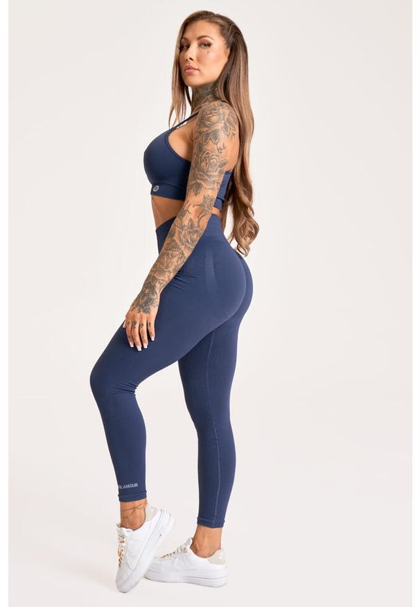 GYM GLAMOUR - Legginsy fitness damskie Gym Glamour push up 2.0. Kolor: niebieski. Sport: fitness