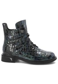 Niebieskie Botki S.Barski Modne Obuwie Damskie. Zapięcie: sznurówki. Kolor: niebieski. Materiał: skóra, materiał, lakier. Styl: klasyczny, elegancki #2