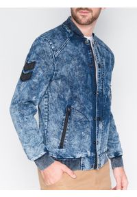 Ombre Clothing - Kurtka męska przejściowa jeansowa C240 - niebieska - XXL. Kolor: niebieski. Materiał: jeans. Wzór: moro, aplikacja. Styl: militarny #5
