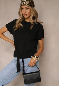 Renee - Czarny Bawełniany T-shirt Wiązany u Dołu Sunalina. Okazja: na co dzień. Kolor: czarny. Materiał: bawełna. Styl: casual #5