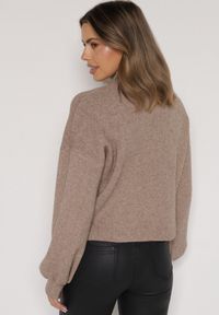 Born2be - Beżowy Golf z Bufiastymi Rękawami Wedelia. Okazja: na co dzień. Typ kołnierza: golf. Kolor: beżowy. Materiał: jeans. Styl: casual, elegancki, klasyczny #7