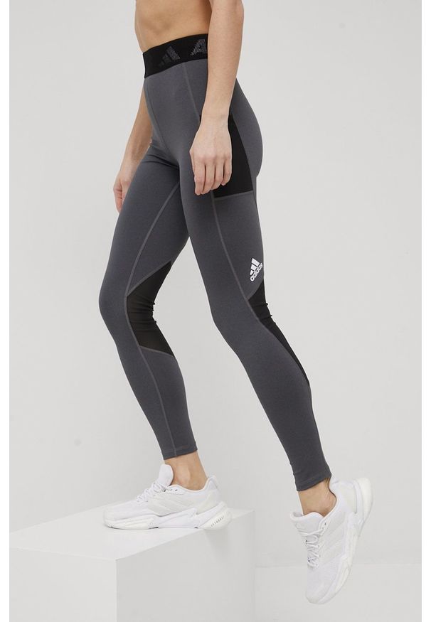 adidas Performance legginsy treningowe Techfit 3Bar damskie kolor szary wzorzyste. Kolor: szary. Materiał: skóra, dzianina, materiał. Technologia: Techfit (Adidas). Wzór: ze splotem. Sport: fitness