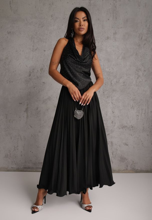 Renee - Czarna Spódnica High Waist Zdobiona Drobnym Plisowaniem Aniope. Okazja: na co dzień. Stan: podwyższony. Kolor: czarny. Wzór: aplikacja. Styl: elegancki, casual
