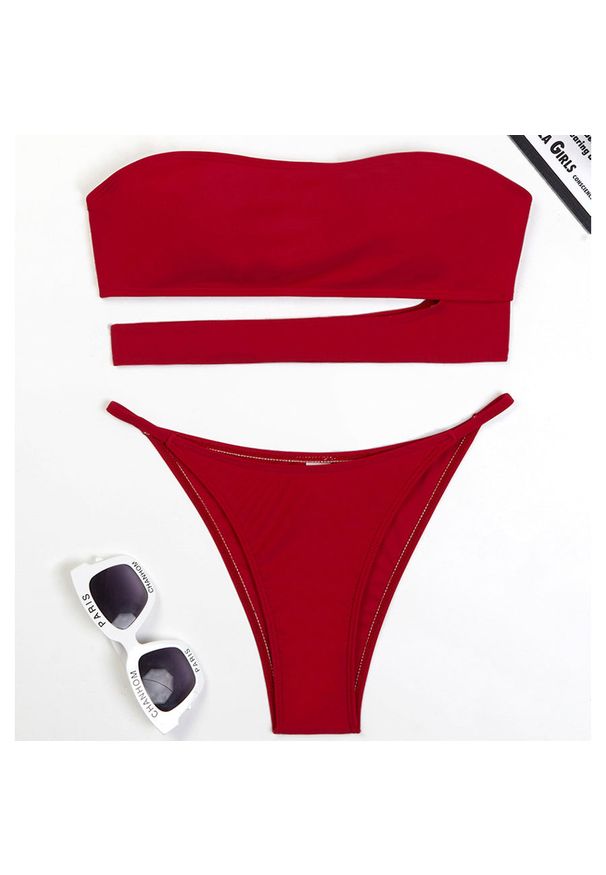 Intica - Strój kąpielowy bikini bandeau na plażę Nevia. Kolor: czerwony. Materiał: materiał