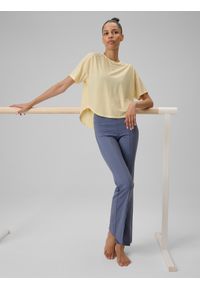 4f - 4F Koszulka do jogi regular szybkoschnąca damska - żółta XL. Kolor: żółty. Materiał: dzianina, skóra, materiał. Wzór: gładki. Sport: joga i pilates #1