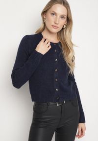 Born2be - Granatowy Kardigan z Wełną o Prostym Kroju z Okrągłym Dekoltem Reissima. Kolor: niebieski. Materiał: wełna. Długość rękawa: długi rękaw. Długość: długie. Styl: klasyczny #2