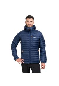 Kurtka puchowa męska Rab Microlight Alpine Jacket z kapturem. Typ kołnierza: kaptur. Kolor: pomarańczowy, wielokolorowy, niebieski. Materiał: puch