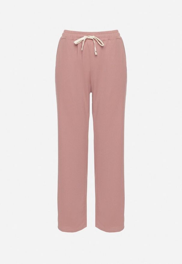 Born2be - Różowe Spodnie Dresowe z Gumką w Pasie i Szeroką Nogawką Mironia. Okazja: na co dzień. Kolor: różowy. Materiał: dresówka. Styl: casual, elegancki