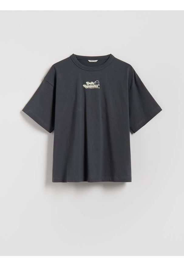 Reserved - T-shirt SmileyWorld® - ciemnoszary. Kolor: szary. Materiał: bawełna