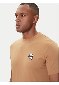Karl Lagerfeld - KARL LAGERFELD T-Shirt 755710 554224 Beżowy Regular Fit. Typ kołnierza: dekolt w karo. Kolor: beżowy. Materiał: bawełna