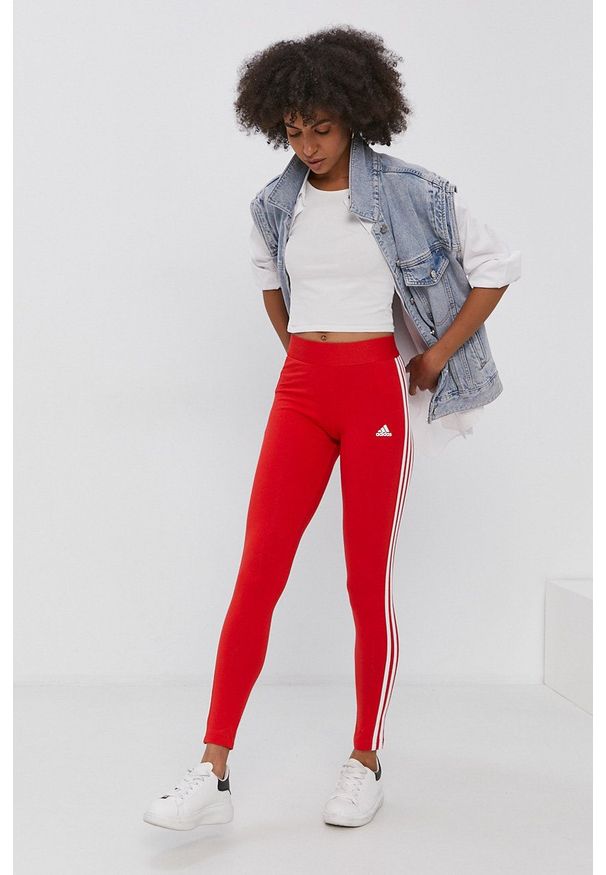 Adidas - adidas - Legginsy. Kolor: czerwony. Materiał: bawełna, dzianina