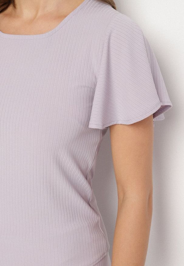 Born2be - Jasnofioletowa Bluzka Ozdobiona Szerokimi Rękawami Sunlisa. Okazja: na co dzień. Kolor: fioletowy. Materiał: jeans. Wzór: aplikacja. Styl: casual, klasyczny