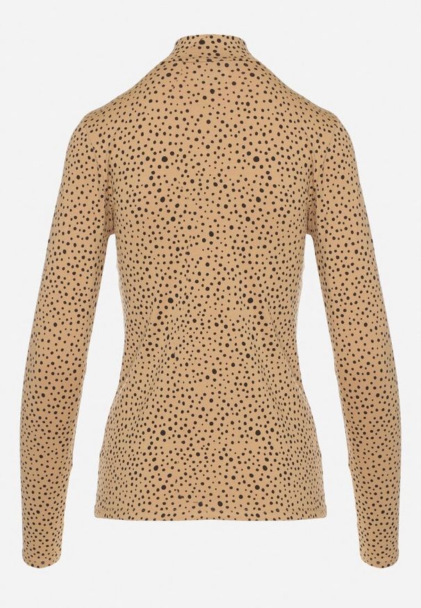Born2be - Brązowa Bawełniana Bluzka w Kropki z Golfem i Długimi Rękawami Rielore. Okazja: na co dzień, na spotkanie biznesowe. Typ kołnierza: golf. Kolor: brązowy. Materiał: bawełna. Długość rękawa: długi rękaw. Długość: długie. Wzór: kropki. Styl: biznesowy, casual, klasyczny