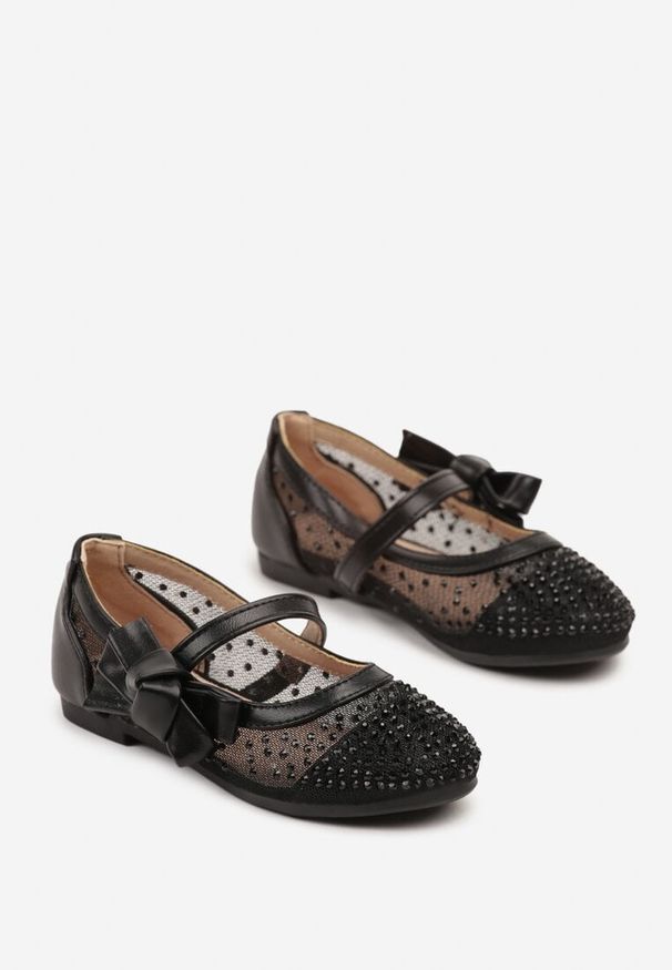 Renee - Czarne Balerinki z Kokardką i Cyrkoniami Sonarivea. Okazja: na co dzień. Kolor: czarny. Styl: elegancki, casual