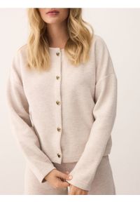 Reserved - Kardigan z ozdobnymi guzikami - beżowy. Kolor: beżowy. Materiał: dzianina, bawełna