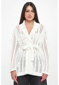 Twinset Milano - Kardigan damski ażurowy z piórkami TWINSET. Wzór: ażurowy #4