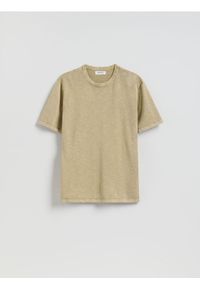 Reserved - Bawełniany sweter z krótkim rękawem - beżowy. Kolor: beżowy. Materiał: bawełna. Długość rękawa: krótki rękaw. Długość: krótkie