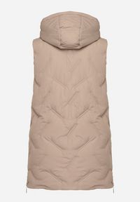 Born2be - Jasnobeżowa Pikowana Kamizelka z Kapturem i Kieszeniami Esarivie. Okazja: na spacer. Typ kołnierza: kaptur. Kolekcja: plus size. Kolor: beżowy. Materiał: jeans #5