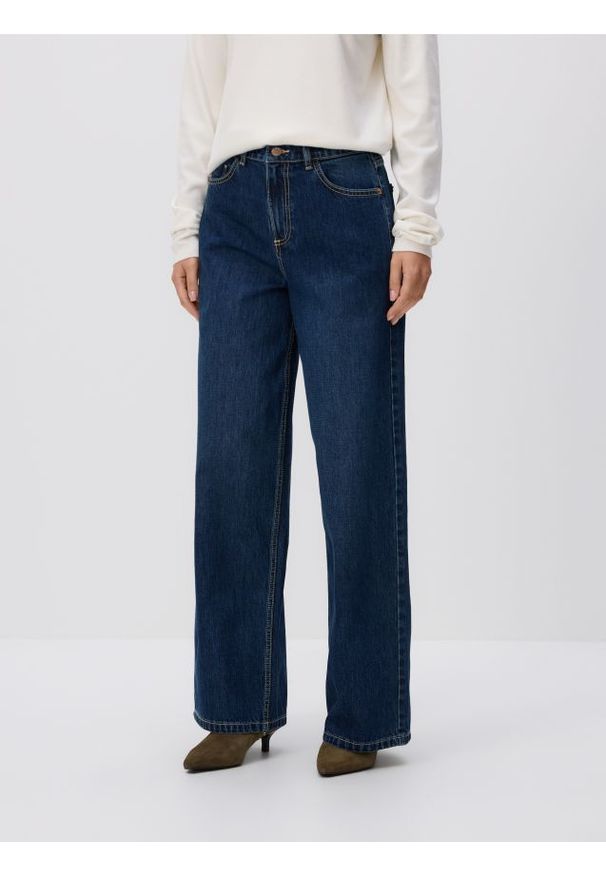Reserved - Jeansy wide leg z wysokim stanem - granatowy. Stan: podwyższony. Kolor: niebieski. Materiał: jeans