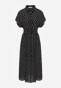 Renee - Czarna Wiskozowa Sukienka w Kropeczki o Koszulowym Kroju z Wiązanym Paskiem Jynyra. Kolor: czarny. Materiał: wiskoza. Sezon: lato. Typ sukienki: koszulowe. Styl: klasyczny, retro, elegancki #4