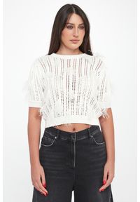 Twinset Milano - Sweter damski ażurowy z piórkami TWINSET. Wzór: ażurowy #4