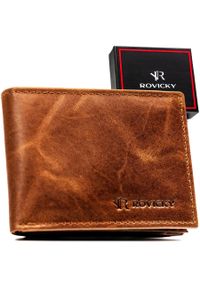 ROVICKY - Skórzany portfel męski w brązowym kolorze bez zapięcia zewnętrznego - Rovicky. Kolor: brązowy. Materiał: skóra #1
