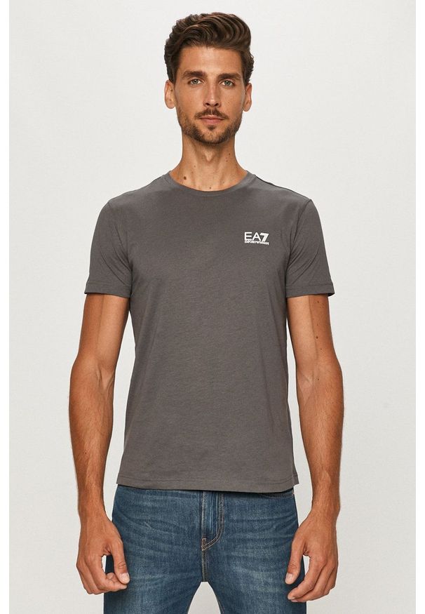 EA7 Emporio Armani - T-shirt. Okazja: na co dzień. Kolor: szary. Materiał: dzianina. Styl: casual