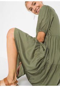 Sukienka z zaokrąglonym kołnierzykiem, z przyjaznej dla środowiska wiskozy bonprix oliwkowy. Kolor: zielony. Materiał: wiskoza. Długość: mini #3