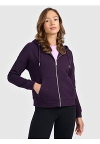4f - 4F Bluza dresowa rozpinana z kapturem damska - fioletowa S. Okazja: na spacer, na co dzień. Typ kołnierza: kaptur. Kolor: fioletowy. Materiał: dresówka. Styl: casual #1