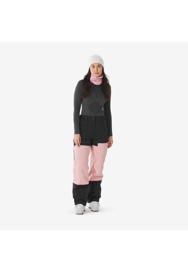 KUIKMA - Spodnie narciarskie i snowboardowe damskie Quechua 500 AM. Kolor: czarny, różowy, wielokolorowy. Materiał: materiał. Długość: długie. Sezon: zima. Sport: narciarstwo, snowboard