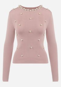 Born2be - Różowy Sweter w Perły i Cyrkonie Stesia. Kolor: różowy. Sezon: jesień, zima #4