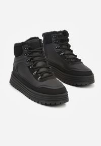 Born2be - Czarne Sneakersy na Grubej Podeszwie z Futerkiem Alweda. Okazja: na co dzień. Kolor: czarny. Materiał: futro #6