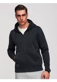 Ombre Clothing - Męska rozpinana dresowa bluza BASIC – czarna V9 - Rozmiar: XXL. Okazja: na co dzień, na spacer. Typ kołnierza: kaptur. Kolor: czarny. Materiał: dresówka. Wzór: aplikacja. Styl: casual #1
