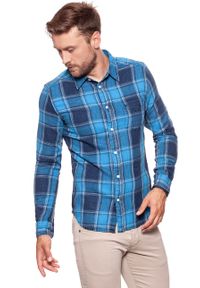 Wrangler - KOSZULA WRANGLER LS 1PKT SHIRT DIRECTOIRE BLUE W5953STKL. Kolor: niebieski. Długość rękawa: długi rękaw. Długość: długie. Wzór: kratka. Styl: elegancki #10