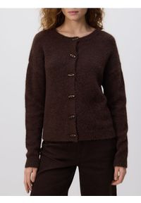 Reserved - Kardigan z dodatkiem wełny - ciemnobrązowy. Kolor: brązowy. Materiał: wełna #1