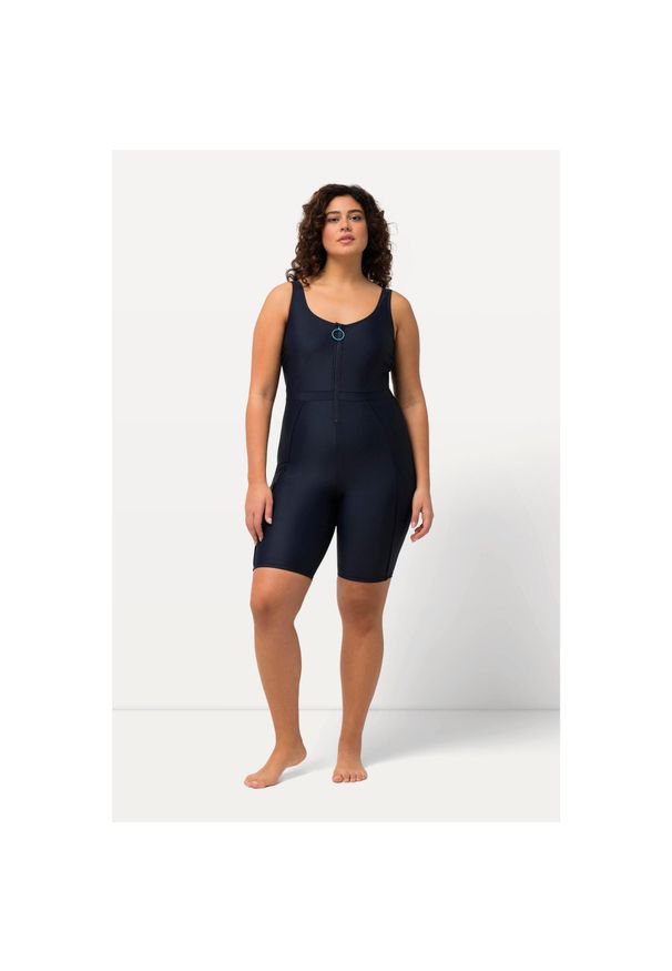 ULLA POPKEN - Damski Kostium kąpielowy długie nogawki bez miękkich miseczek. Kolekcja: plus size. Kolor: niebieski. Materiał: elastan, poliamid, materiał. Długość: długie