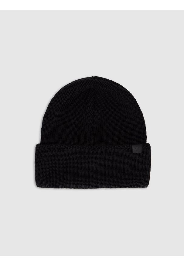 4f - 4F Czapka beanie z wełną merino uniseks - czarna Uniwersalny. Kolor: czarny. Materiał: wełna. Sezon: zima. Styl: klasyczny, casual