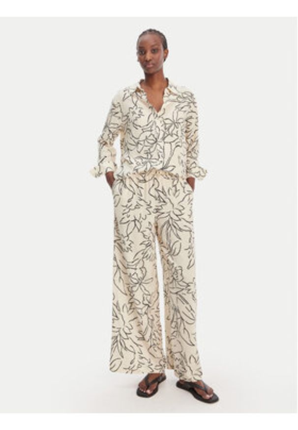 Seafolly Spodnie materiałowe Hothouse Flowers 55631-PA Beżowy Wide Leg. Kolor: beżowy. Materiał: wiskoza