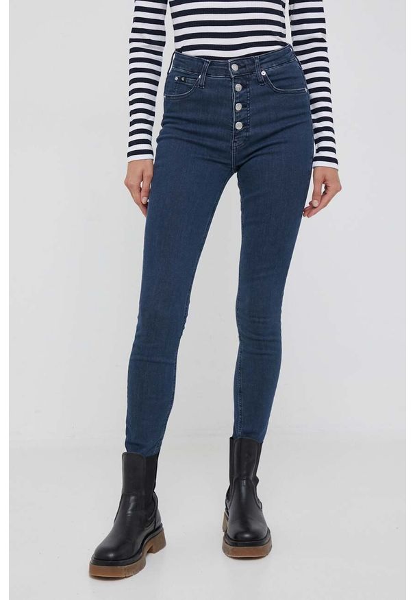 Calvin Klein Jeans jeansy damskie kolor niebieski. Kolor: niebieski