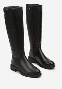 Renee - Czarne Dopasowane Kozaki Vices z Imitacji Skóry w Stylu Basic Lonavie. Okazja: na imprezę, na co dzień. Kolor: czarny. Materiał: skóra. Wzór: aplikacja. Styl: casual #5