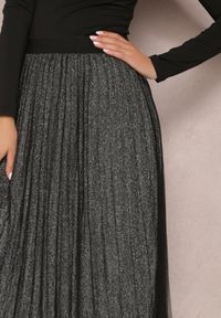 Renee - Czarno-Srebrna Spódnica Voloelle. Kolor: czarny. Materiał: dzianina. Styl: klasyczny, elegancki, glamour #3