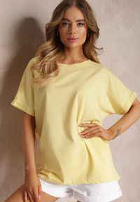 Renee - Żółty Bawełniany T-shirt Oversize z Krótkim Rękawem i Dłuższym Tyłem Zanimara. Kolor: żółty. Materiał: bawełna. Długość rękawa: krótki rękaw. Długość: krótkie #5