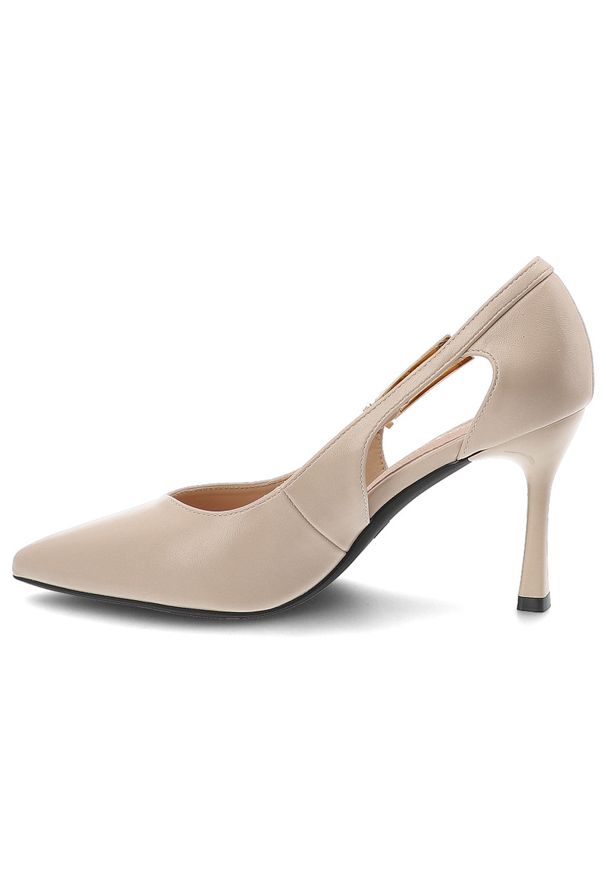 Czółenka damskie Vinceza, cholewka ze skóry ekologicznej o gładkim wykończeniu elegancki fason z wycięciem po boku, beżowe, 62288. Okazja: na spotkanie biznesowe. Zapięcie: pasek. Kolor: beżowy. Szerokość cholewki: normalna. Wzór: gładki. Materiał: skóra ekologiczna. Obcas: na obcasie. Styl: elegancki. Wysokość obcasa: średni