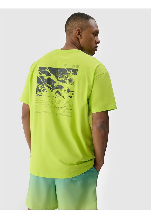 4f - 4F T-shirt oversize z nadrukiem męski - zielony XL. Okazja: na co dzień. Kolor: zielony. Materiał: dzianina, bawełna, jersey. Długość rękawa: krótki rękaw. Długość: krótkie. Wzór: nadruk. Styl: klasyczny, sportowy, casual