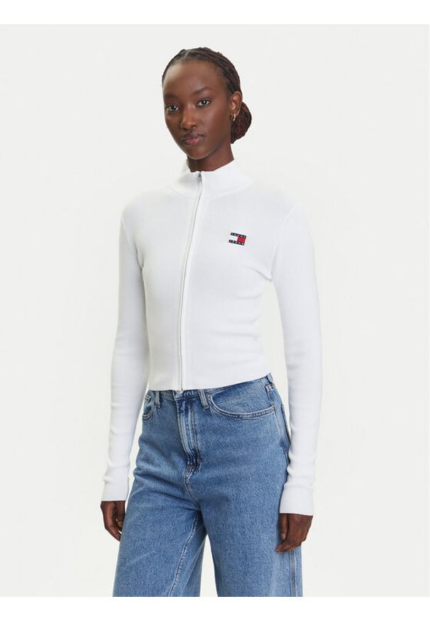Tommy Jeans Kardigan DW0DW20967 Biały Slim Fit. Kolor: biały. Materiał: bawełna